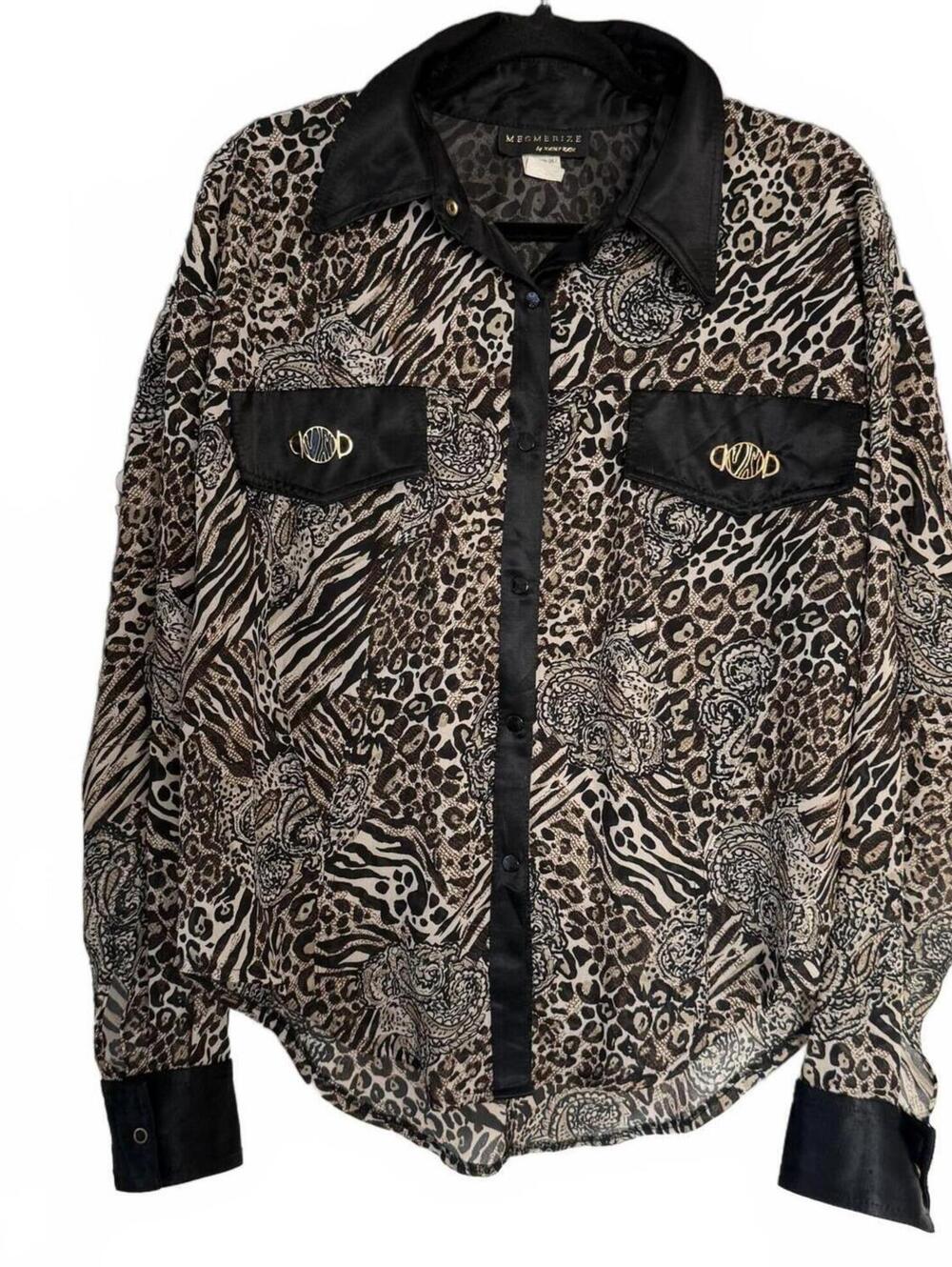 Animal Print Mesmerize Button Up Large USA Leopard Zebra Western Shirt